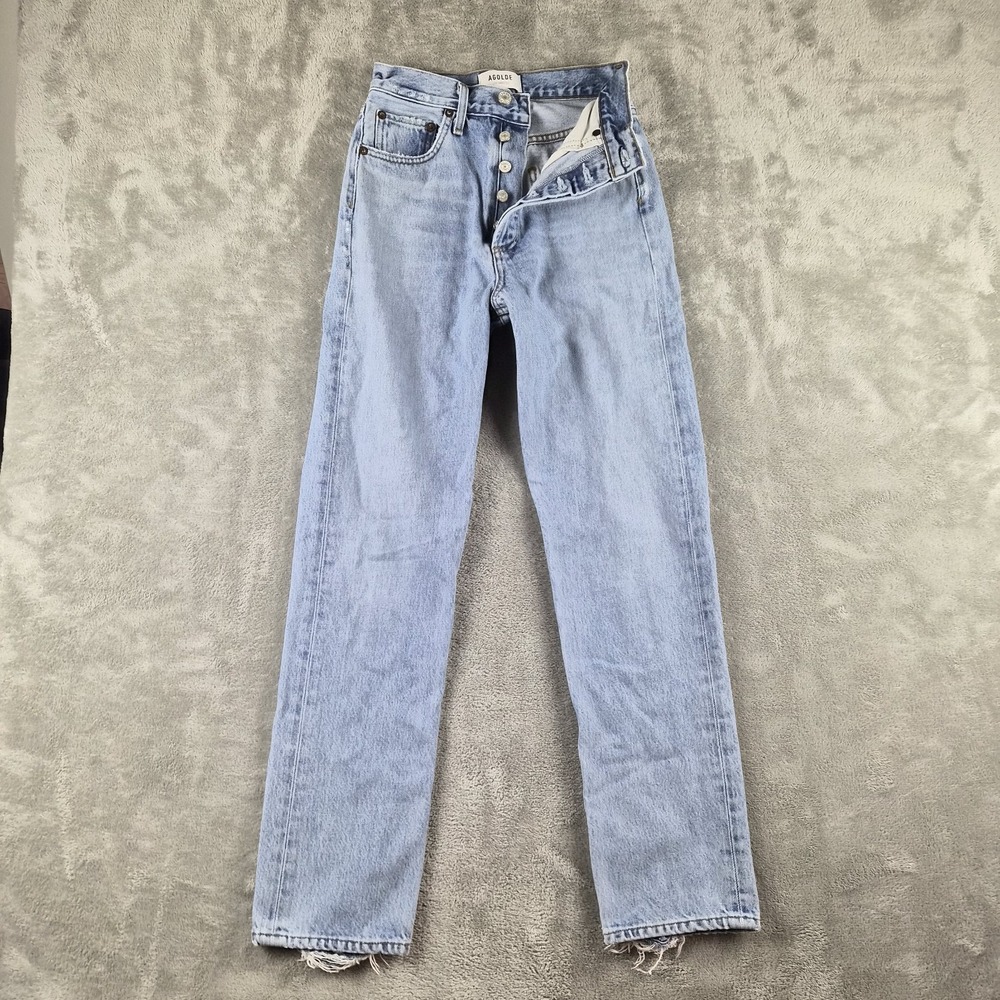 Agolde 90s Pinch Waist Jeans Womens 23 High Rise Straight Light Wash USA Raw Hem